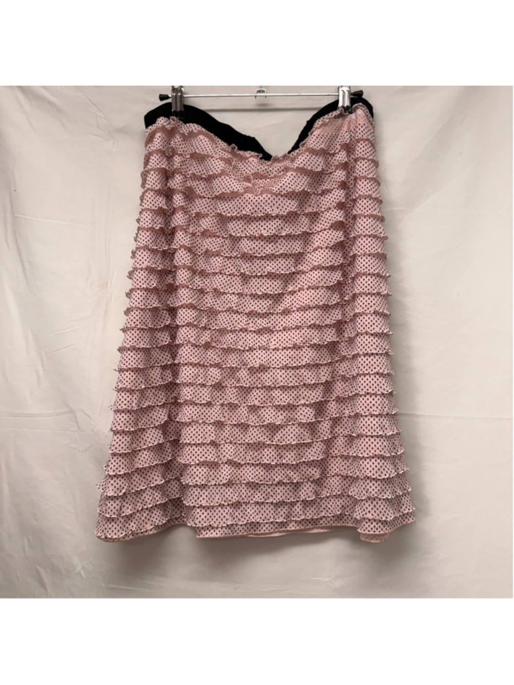 Women's Janeric Pink Black Polka Dot Ruffle Midi Skirt L